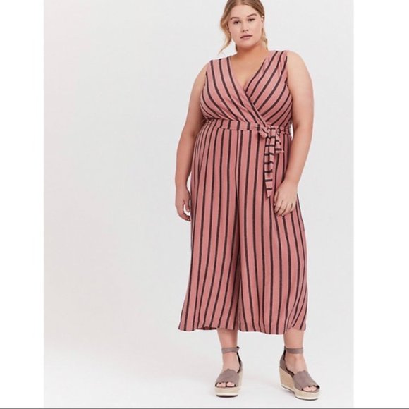 torrid Pants - TORRID NWT Dusty Rose Tie Waist Striped Jumpsuit 2